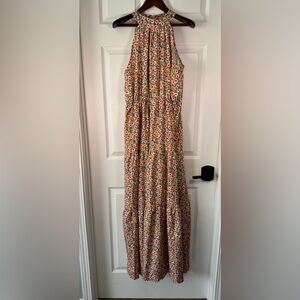 C+D+M Boutique Ditzy Floral Maxi Tiered Dress Halter Peach Womens Size x-Large
